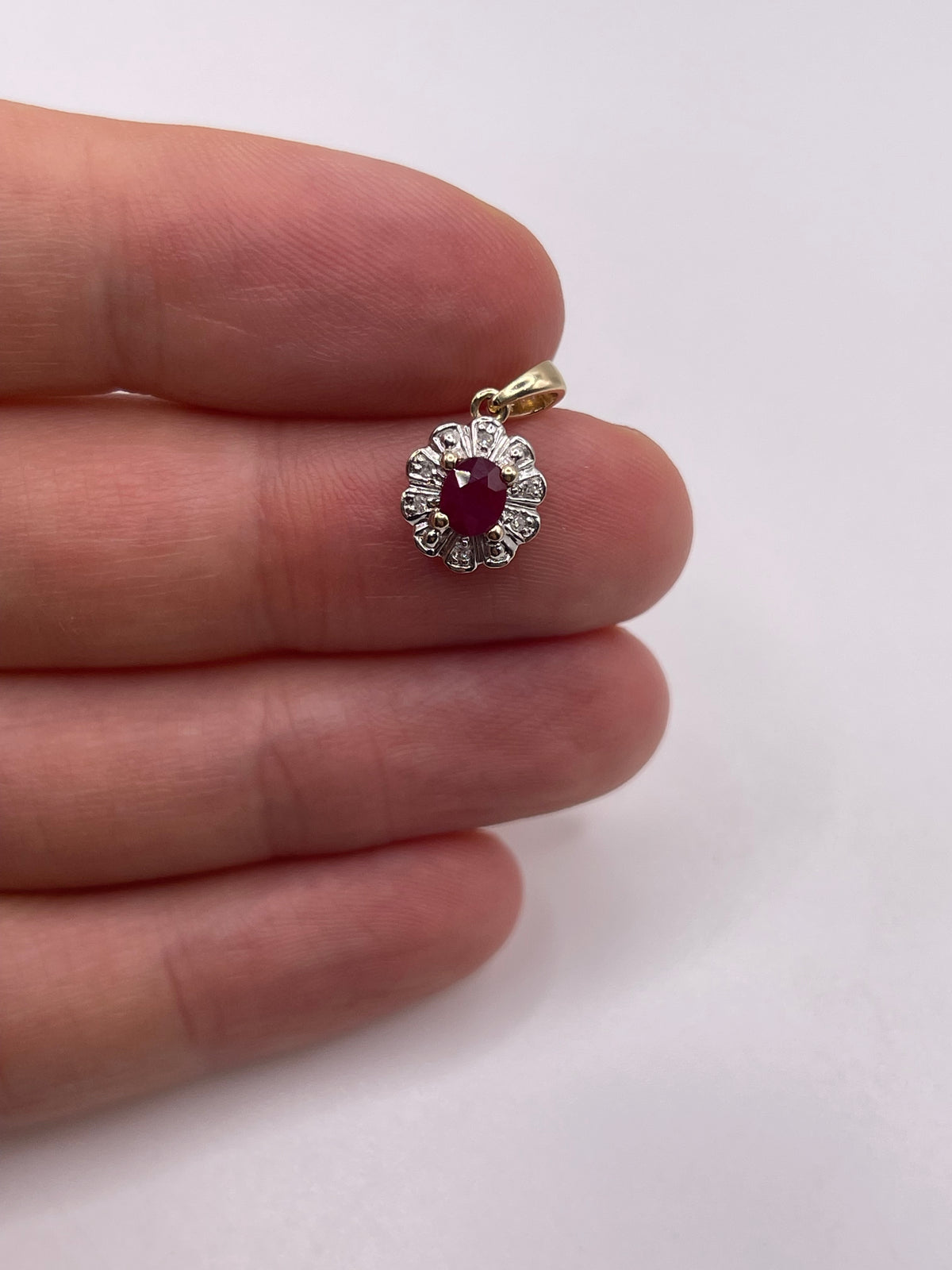 9ct gold ruby and diamond pendant
