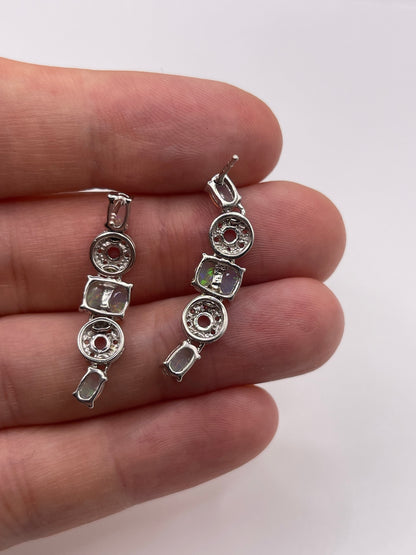 9ct white gold opal and zircon earrings
