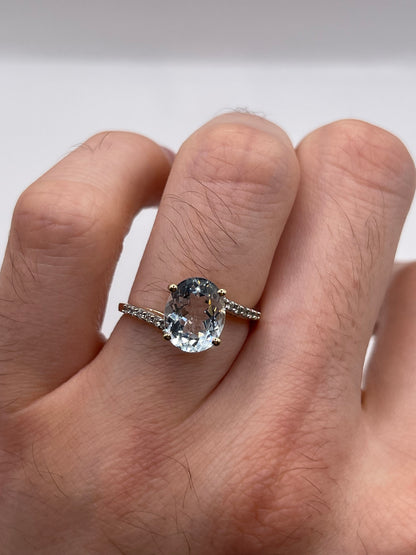 9ct gold aquamarine and zircon ring