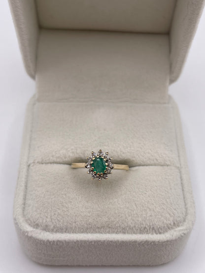 9ct gold emerald and diamond ring