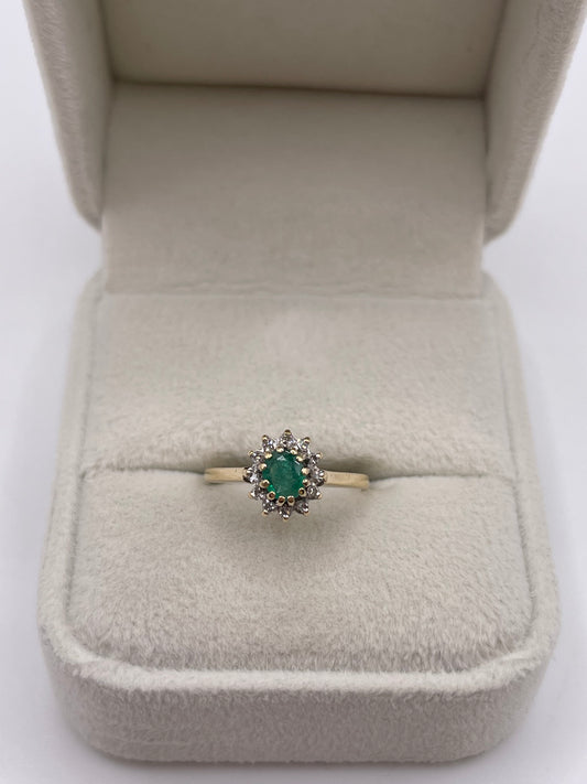 9ct gold emerald and diamond ring