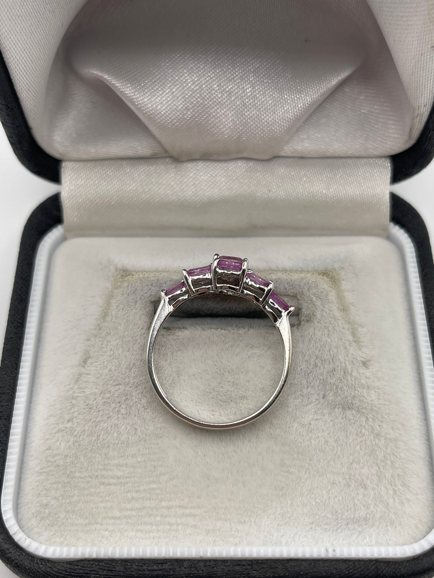 9ct white gold pink sapphire cluster ring