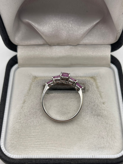 9ct white gold pink sapphire cluster ring