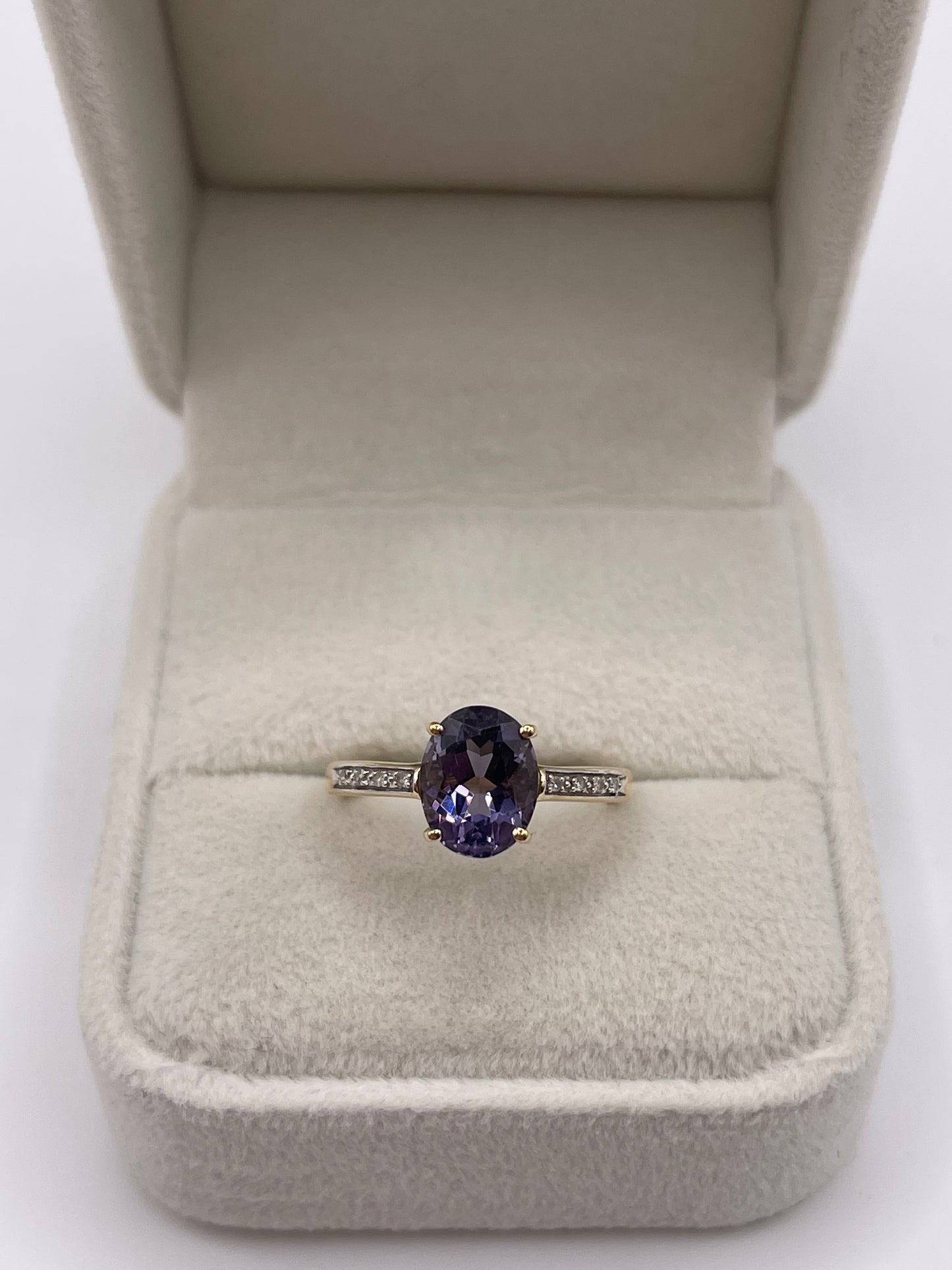9ct gold iolite and diamond ring