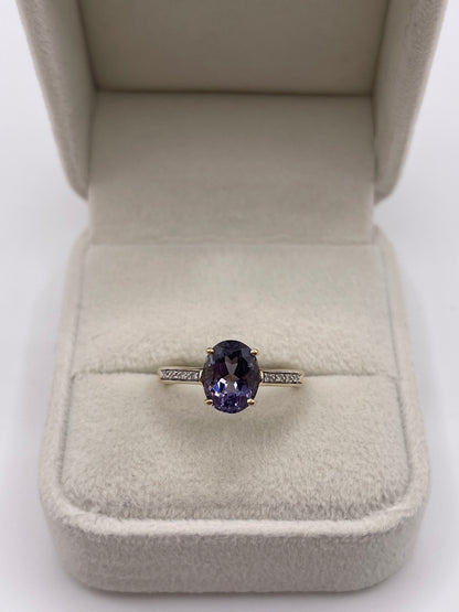 9ct gold iolite and diamond ring