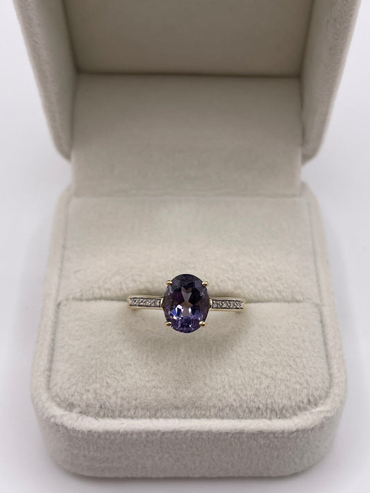 9ct gold iolite and diamond ring