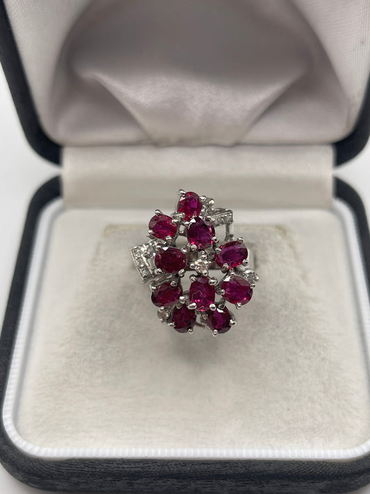 14ct white gold ruby and diamond ring