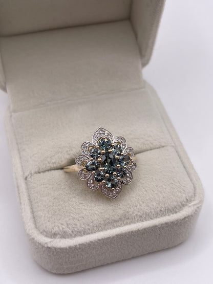 9ct gold colour change sapphire and zircon ring