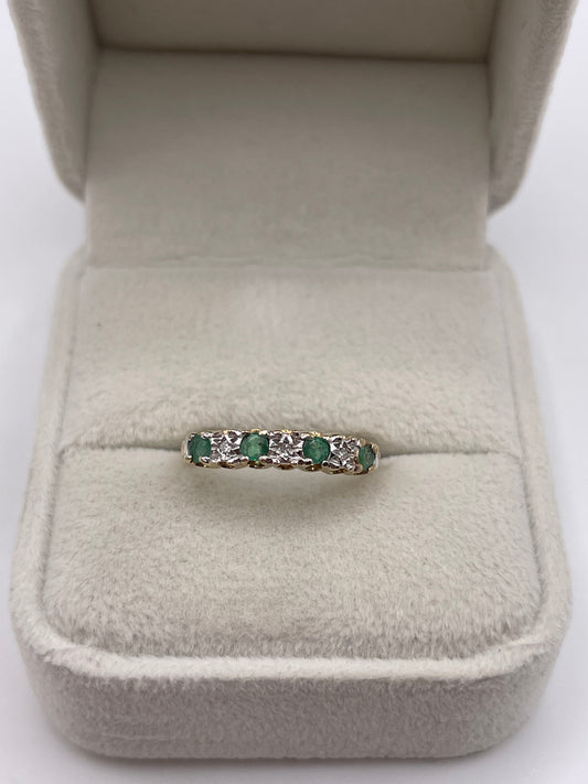 9ct gold emerald and diamond ring