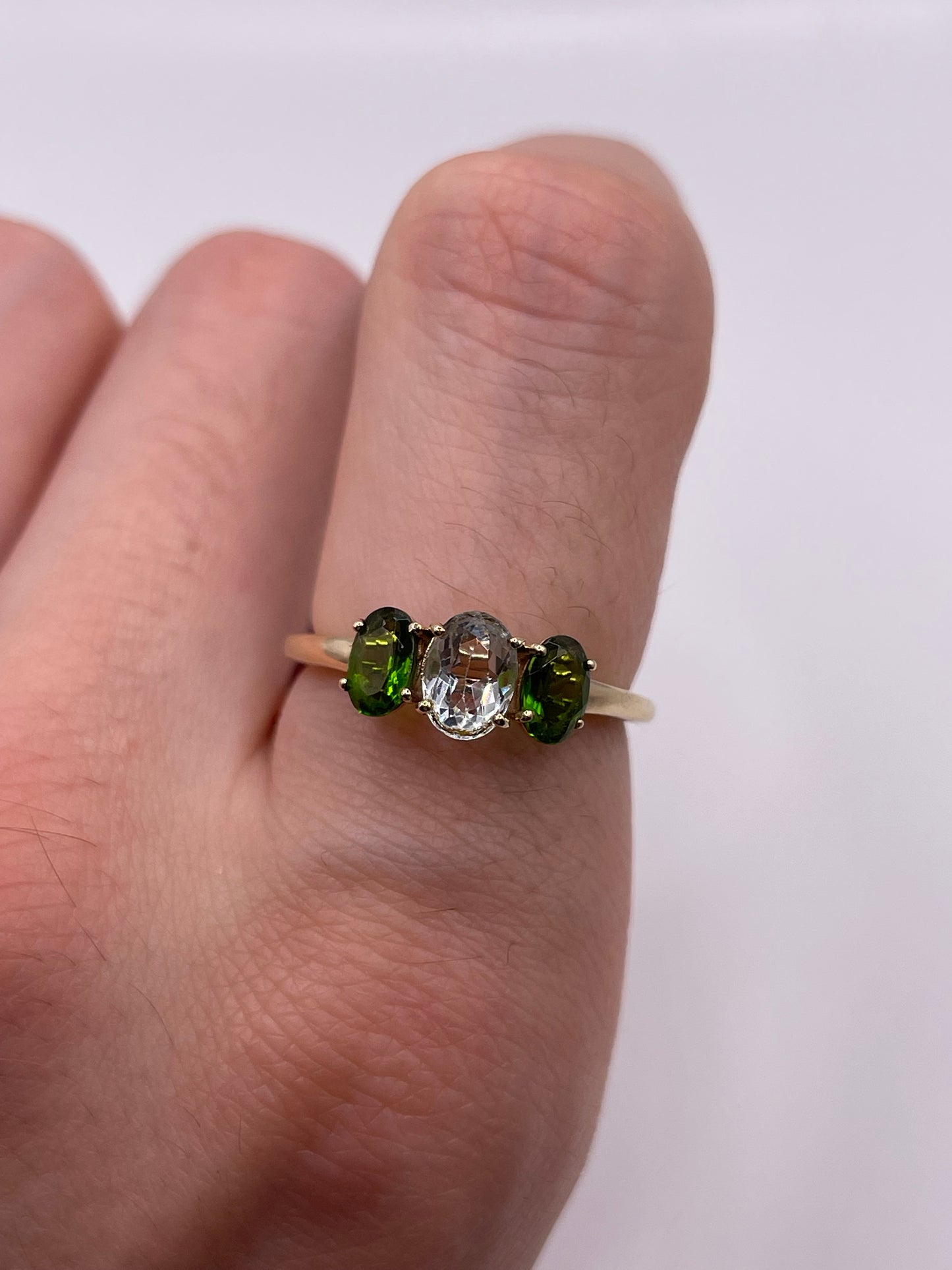 9ct gold aquamarine and diopside ring