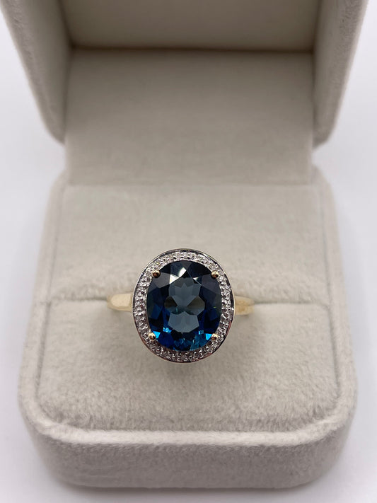 9ct gold blue topaz and diamond ring