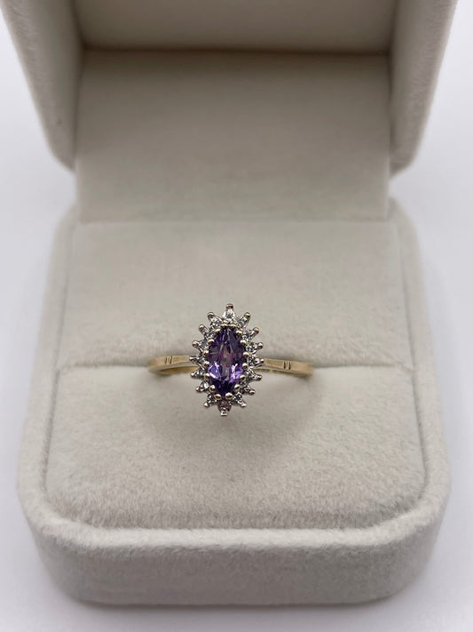 9ct gold amethyst and diamond ring