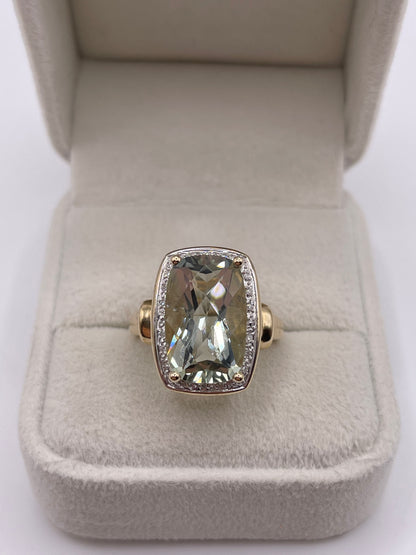 9ct gold green amethyst and diamond ring