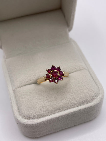 9ct gold ruby cluster ring