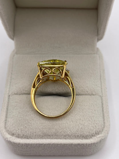 9ct gold lemon quartz and diamond ring