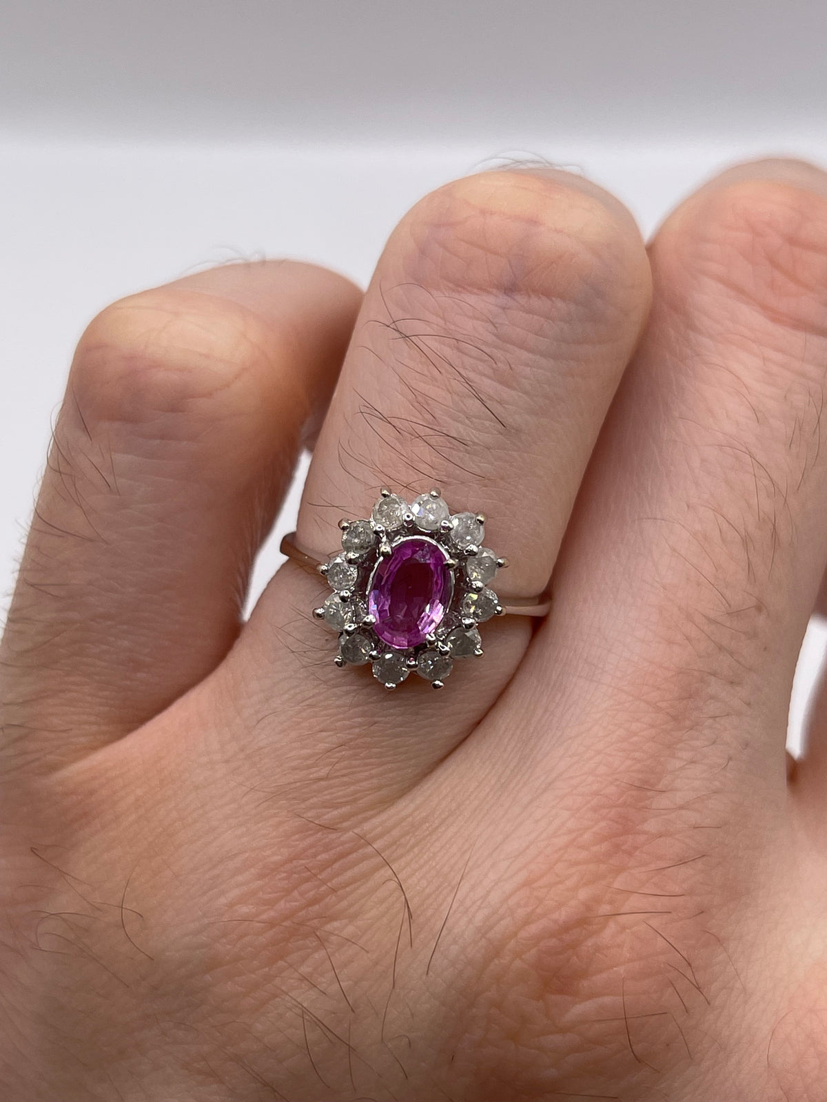 18ct white gold pink sapphire and diamond ring