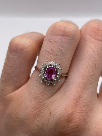 18ct white gold pink sapphire and diamond ring
