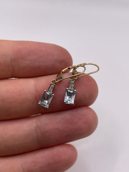 9ct gold aquamarine and diamond earrings