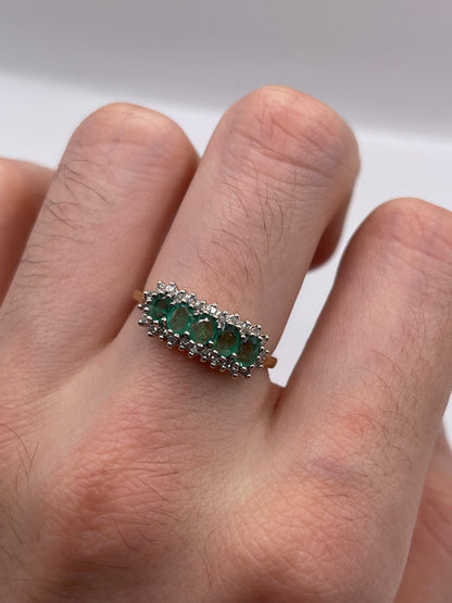 9ct gold emerald and diamond ring