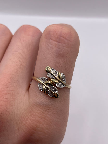 9ct gold diamond leaf ring