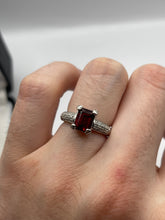 Load image into Gallery viewer, 9ct white gold garnet and diamond ring
