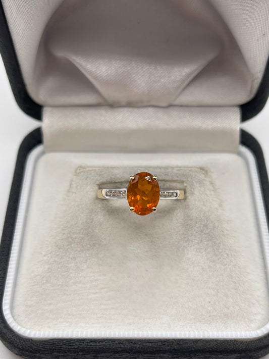 9ct gold fire opal and zircon ring