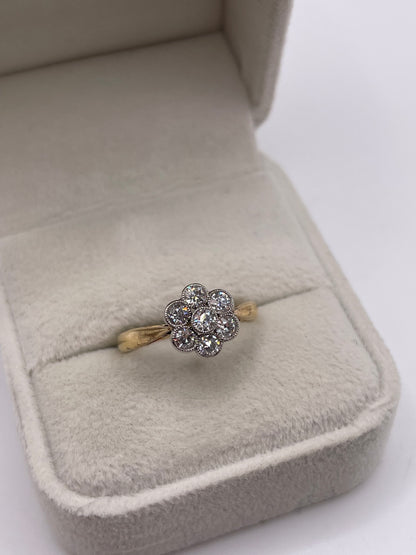 18ct gold old cut diamond cluster ring