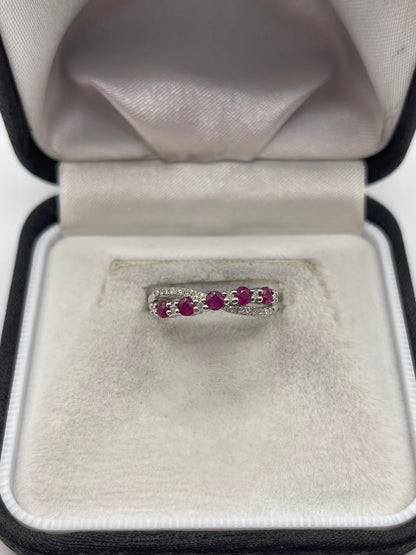 9ct white gold ruby and diamond ring