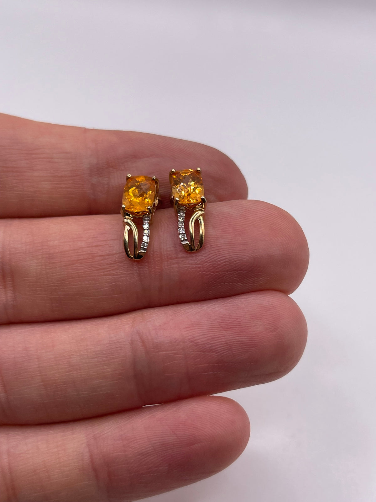 9ct gold spessartite garnet and diamond earrings