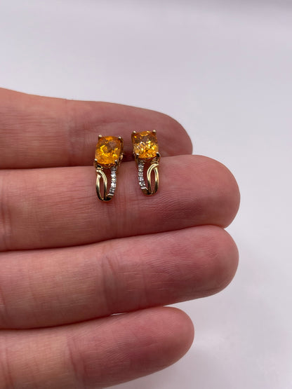 9ct gold spessartite garnet and diamond earrings