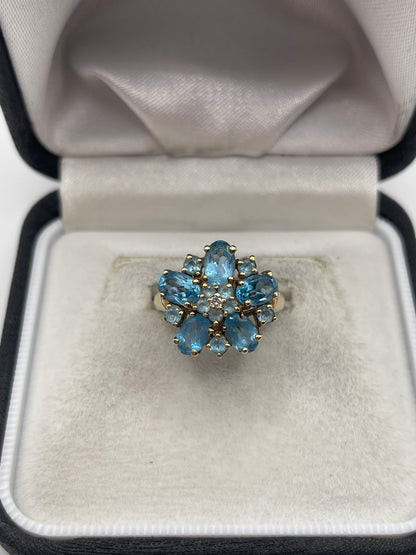 9ct gold blue topaz and diamond ring