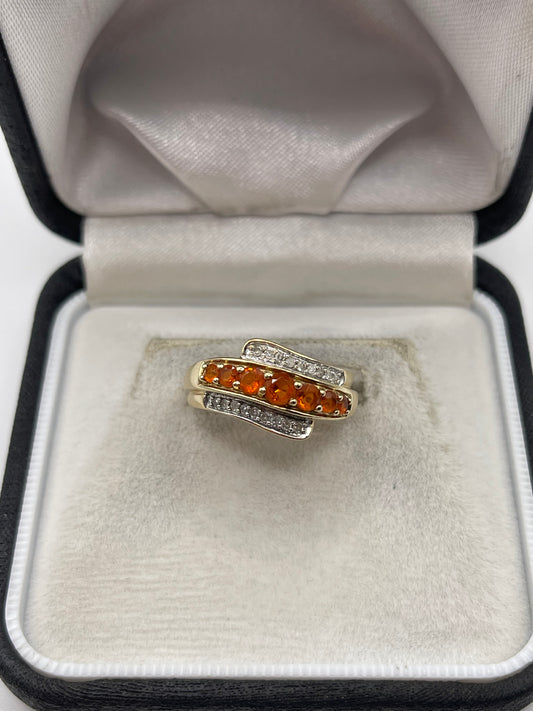 9ct gold fire opal and diamond ring