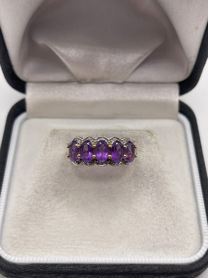 9ct gold amethyst and diamond ring