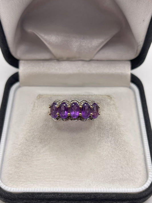 9ct gold amethyst and diamond ring