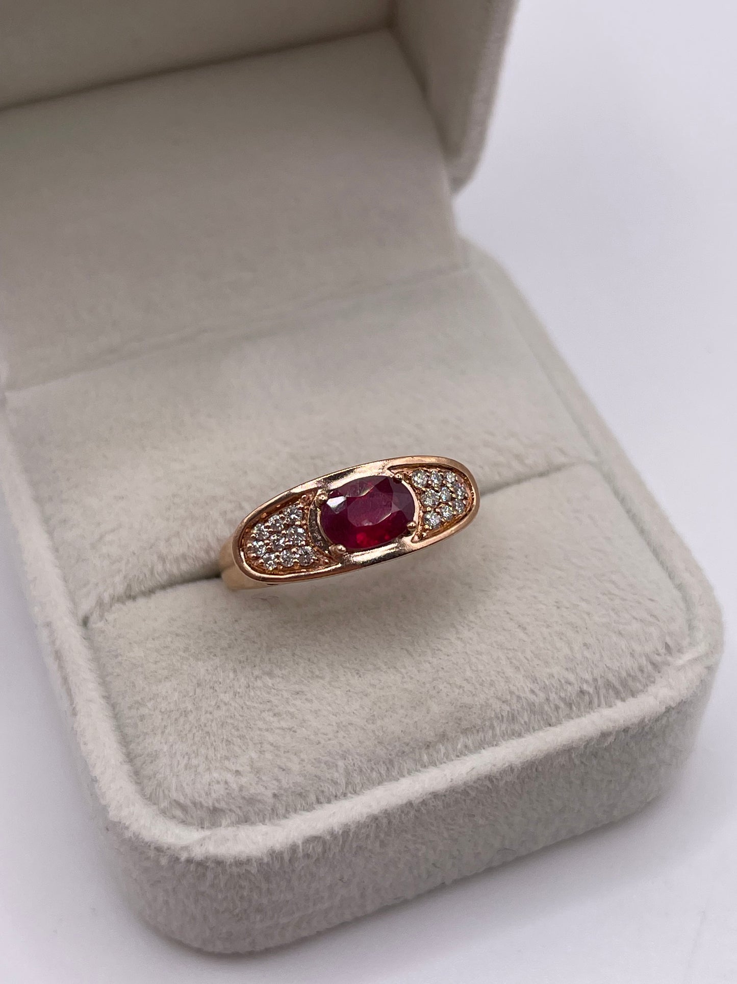 9ct rose gold ruby and diamond ring