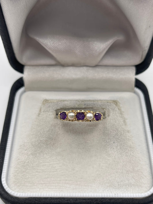 9ct gold amethyst and pearl ring
