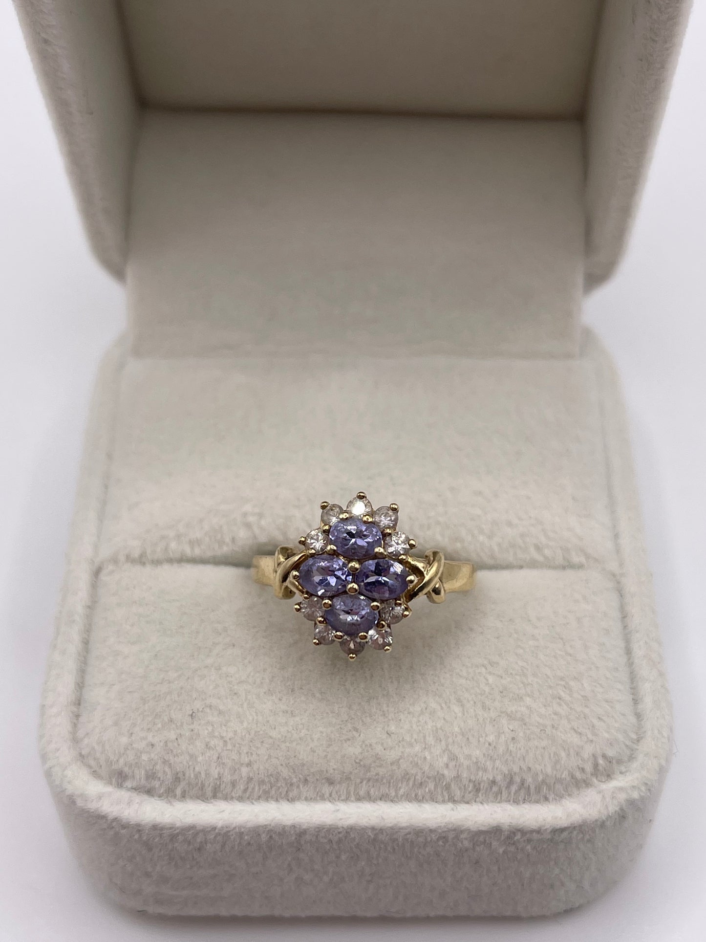 9ct gold tanzanite and zircon ring