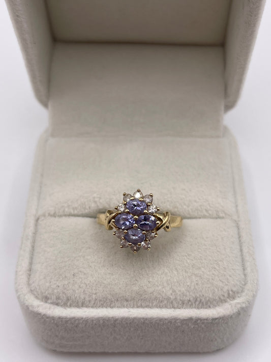 9ct gold tanzanite and zircon ring