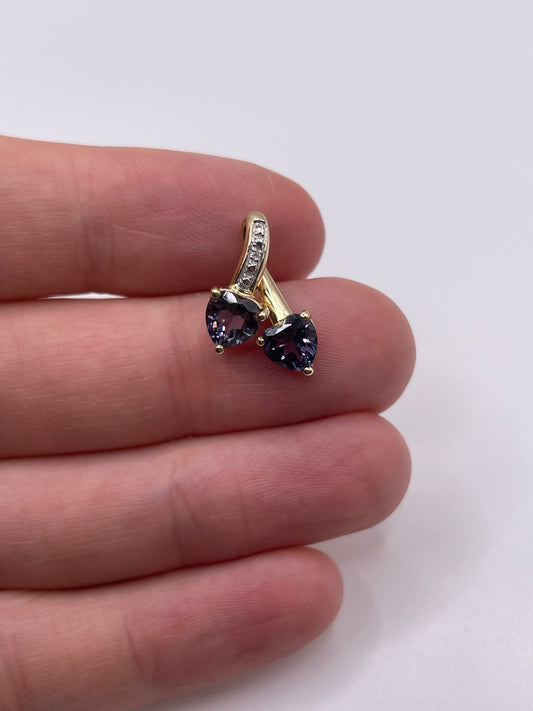9ct gold iolite and diamond pendant