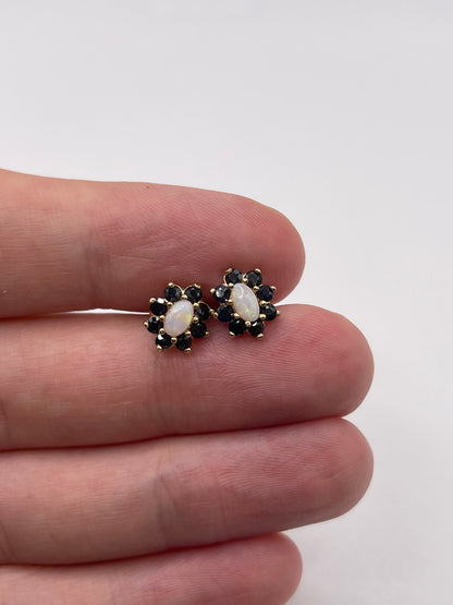9ct gold opal and sapphire earrings