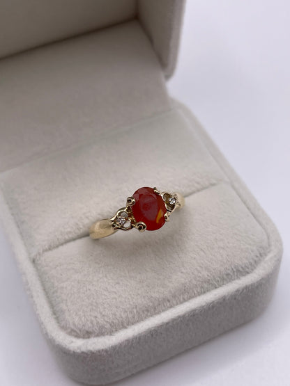9ct gold fire opal and zircon ring