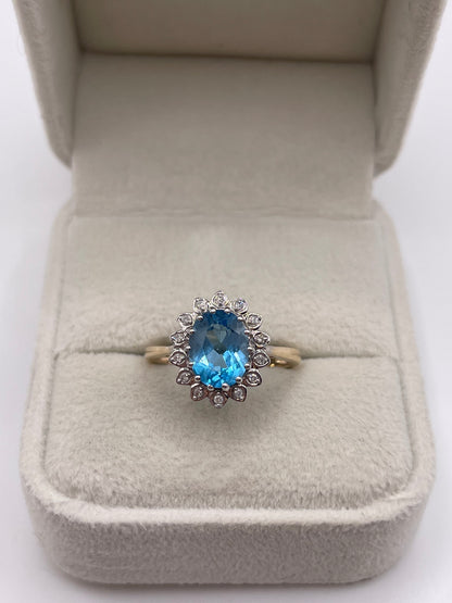 9ct gold blue topaz and diamond ring