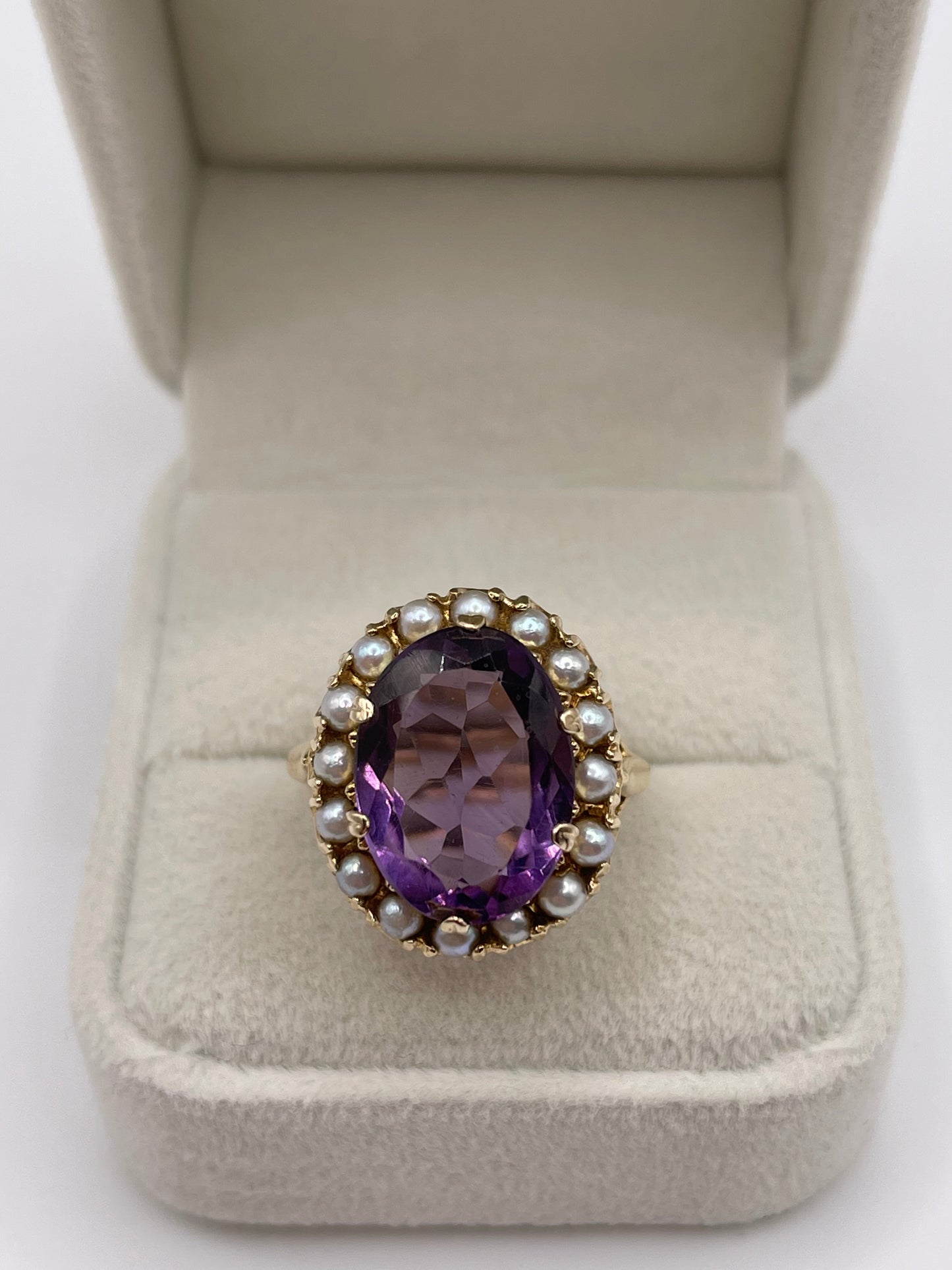 9ct gold amethyst and pearl ring