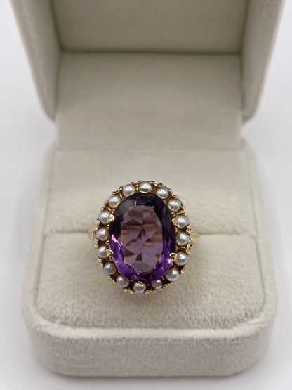9ct gold amethyst and pearl ring