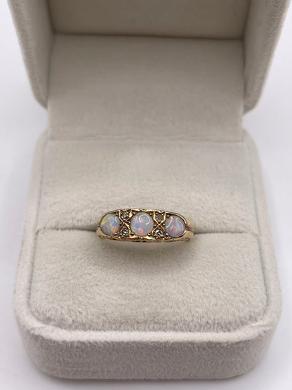 9ct gold opal and diamond ring