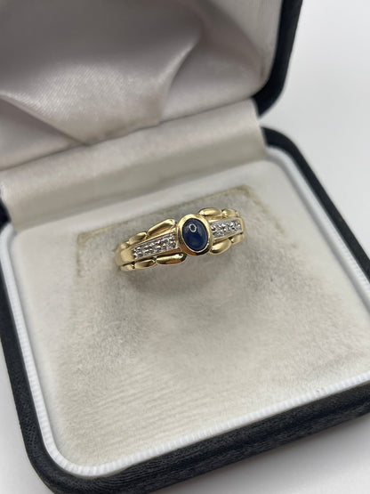 9ct gold cabochon sapphire and diamond ring