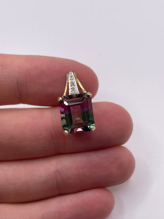 9ct gold bi coloured topaz and diamond pendant