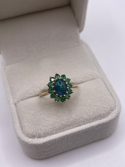 9ct gold opal triplet and emerald ring
