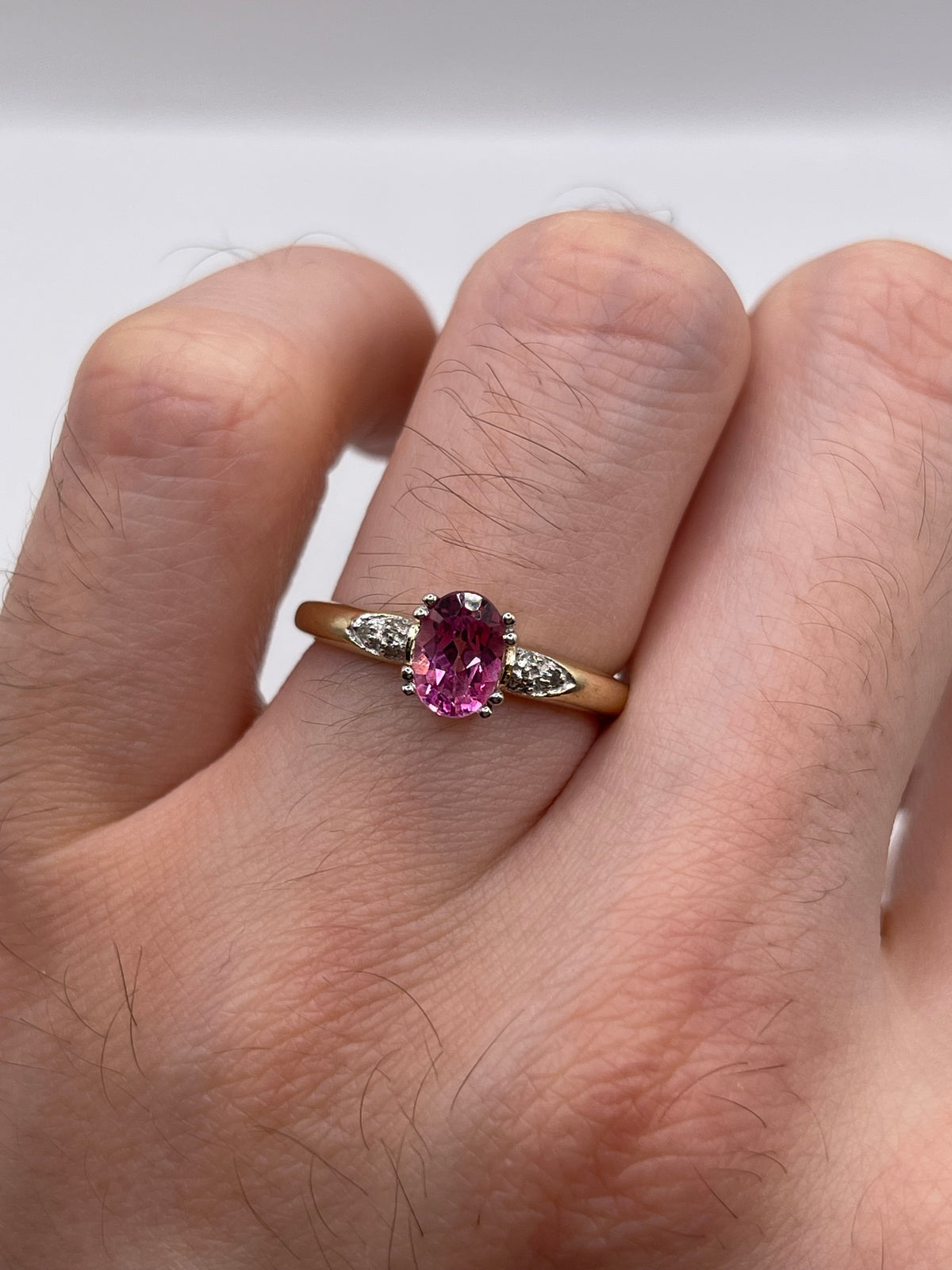 9ct gold pink topaz and diamond ring