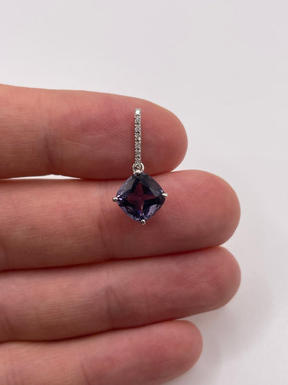 9ct white gold blueberry quartz and diamond pendant